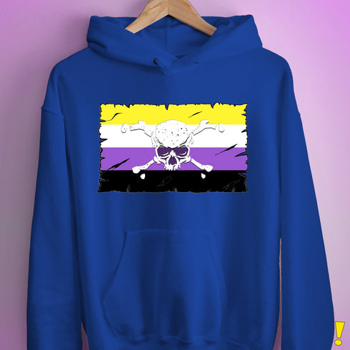 Nonbinary Pride Pirate Flag Hoodie - Royal Blue